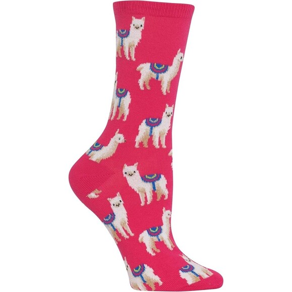 Hot Sox Unisex Llama Pink Crew Socks One Pair Fits Sizes 9-11 NWT - Picture 2 of 6